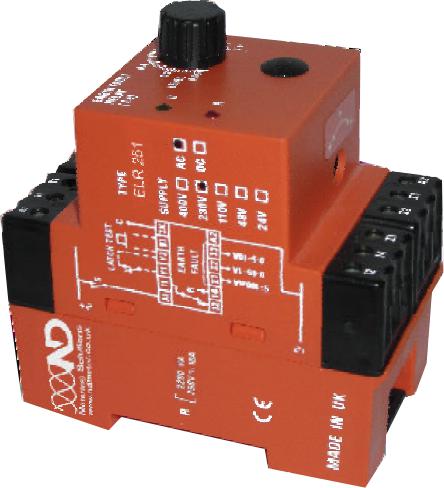 ELR251-50mA-1000mA-230VAC, Earth Leakage Relay 50mA to 1000mA Continuously Variable Trip Setting Range, 230VAC Supply, Din Rail Mount, 1 x SPDT 10 Amp Relay