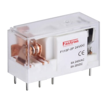 F41F-2Z-C2-1 12~24VAC/DC & F115F-2PS 8A 24VDC, Slimline Relay DPDT 2 x 8 Amp and Socket with Screw Terminals, for F115F Series for 24VDC Coil