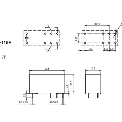 F115F-2PS 8A 24VDC, Slimline Relay, DPDT 2 x 8 Amp, for F41F 2 PS Series Slimline 2 Pole Sockets