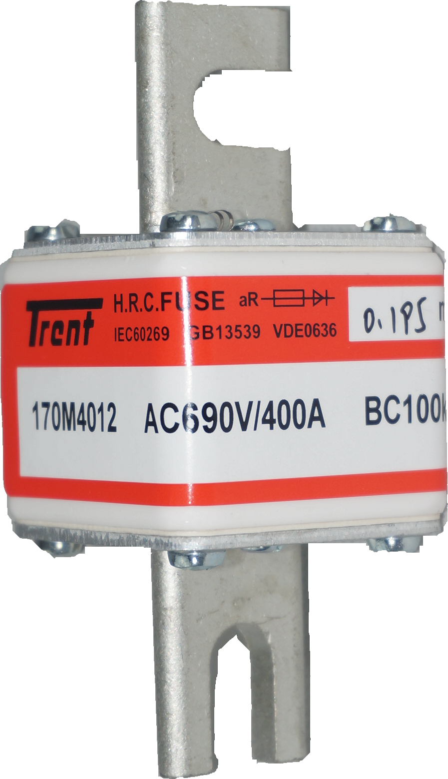 F170M4261, Blade Style Semiconductor Fuse, 350 Amp, 690VAC, Square Body, Size 1, DIN 43 653,  200kA (78mm Hole Centers) with Indicator and Microswitch-NH Blade Style Semiconductor Fuse-Trent-Fastron Electronics Store
