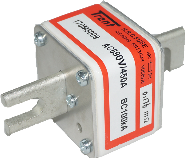 Trent NH Blade Style Semiconductor Fuse F170M5010,Blade Style Semiconductor Fuse, 500 Amp, 690VAC, Square Body, Size 2, DIN 43 653,  200kA (78mm Hole Centers) FE-F170M5010