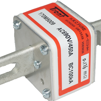 Trent NH Blade Style Semiconductor Fuse F170M5011, Blade Style Semiconductor Fuse, 550 Amp, 690VAC, Square Body, Size 2, DIN 43 653,  200kA (78mm Hole Centers) FE-F170M5011