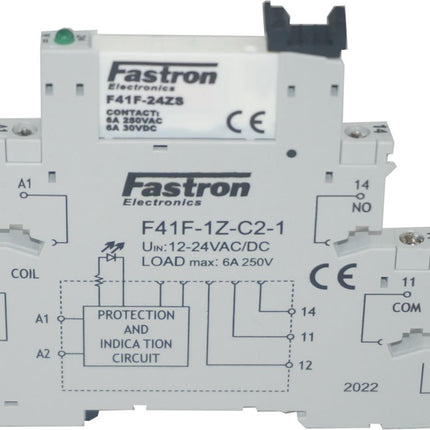 F41F-1Z-C2-1-24AC/DC, Slim Relay & Socket 12-24VAC Coil, 6 Amp @ 30VDC/250VAC-Relay Slimline-Fastron Electronics-Fastron Electronics Store