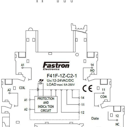 F41F-1Z-C2-1-24AC/DC, Slim Relay & Socket 12-24VAC Coil, 6 Amp @ 30VDC/250VAC-Relay Slimline-Fastron Electronics-Fastron Electronics Store