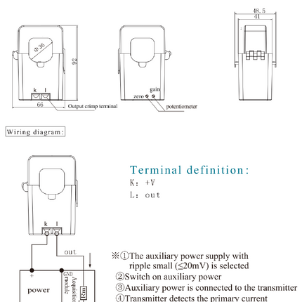 FATL100D10, AC Current Transducer, 100Amp Measurement, 36mm Split Core, 0-10V Average RMS Output, Accuracy = 1%, 500mm Cable Length
