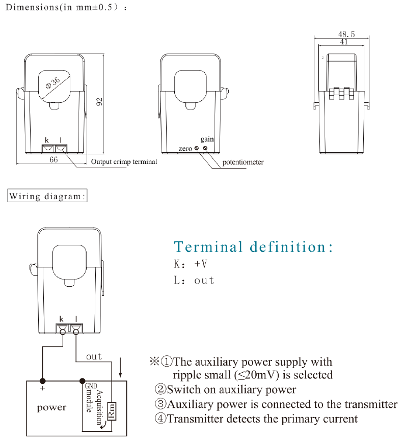 FATL300D10, AC Current Transducer, 300Amp Measurement, 36mm Split Core, 0-10V Average RMS Output, Accuracy = 1%, 500mm Cable Length