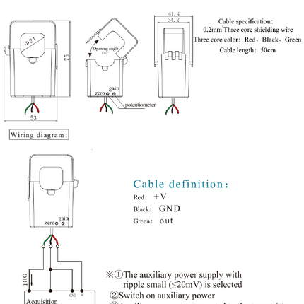 FAT250D420, AC Current Transducer, 250Amp Measurement, 24mm Split Core, 4-20mA Average RMS Output, Accuracy = 1%, 500mm Flying Leads