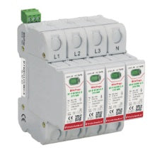 FBT P BCM12.5 275 RM (4+0), Class I,II / Type 1,2 / B,C, AC Surge Protection Device (SPD) with Remote Contacts, 3 Pole 37.5kA,440VAC, DIN Rail Mount, L/N-PE, L-PEN, L-N, N-PE High Energy MOV Type