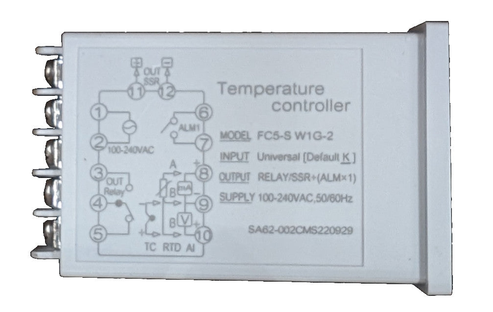 FC5-S-W-1-G-4, 24VDC PID Controller with 1 Alarm, K,E,J,N,T,S,R,B Thermocouple, Linear Current/Voltage and  PT100/Cu20 RTD Input, Relay + 12VDC Output