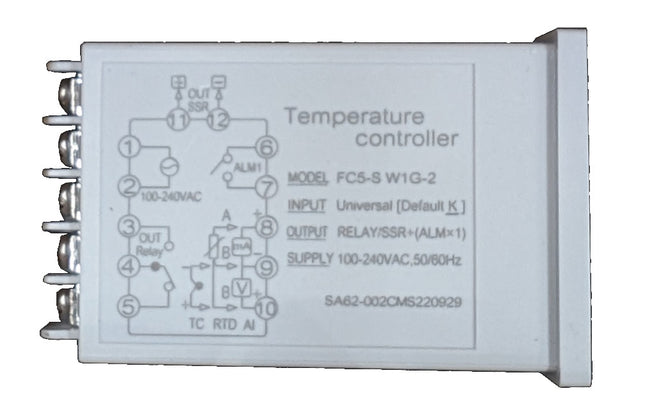 FC5-S-R-2-G-4 PID Controller, 24VDC with 2 x Relay Alarms, K,E,J,N,T,S,R,B Thermocouple, Pt100 or Cu20, Optional Linear Current/Voltage, 48x48mm,Relay Output