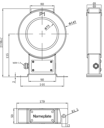 FCT3-0.72 1200/5 FS10 Class 0.2S, Solid Core, 1200/5 Class 0.2S, 10VA, FS10, Panel Mount, 75mm Aperture, IP65, Meteritgn Class Current Transformer