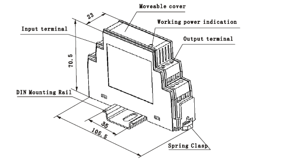 FDV-50-420-24, DC Voltage Transducer, Din Rail Mount, 0-50VDC, 4-20mA output, 24VDC Supply Voltage, 150mS Response