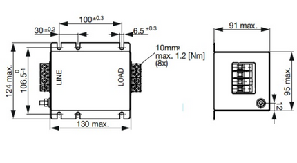 FEFN101-36-T, 1 Stage 3 Phase + N EMC (RFI) Line Filter, 36 Amp, FMAD NEO, 520VAC, Very High Attenuation