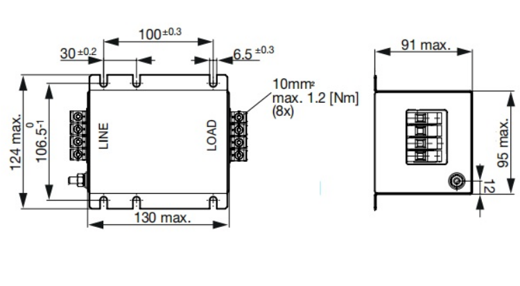 FEFN101-36-T, 1 Stage 3 Phase + N EMC (RFI) Line Filter, 36 Amp, FMAD NEO, 520VAC, Very High Attenuation