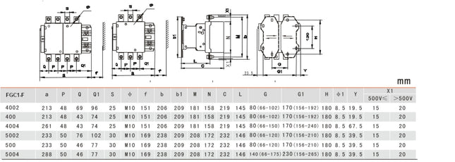 FGC1-F400-230VAC, AC Contactor, 240VAC Control Voltage, 3 Pole NO, Nominal Current = 400 Amps(AC-3) @ 240/400/500/690V