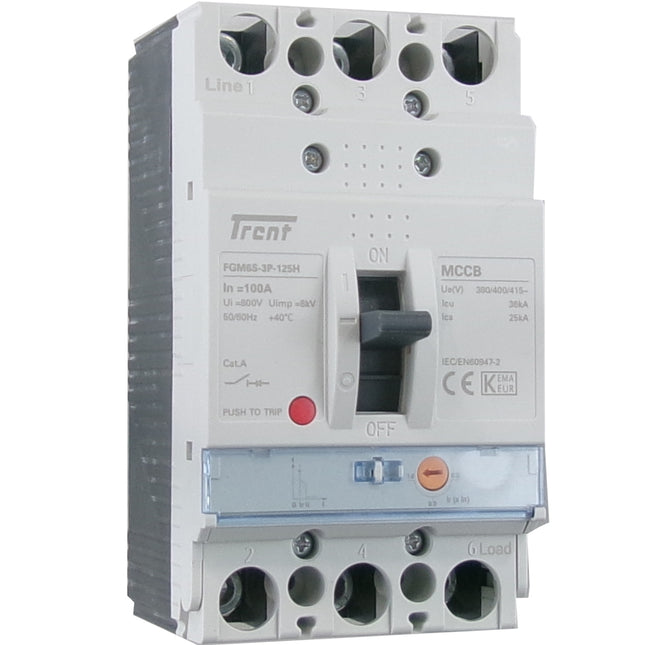 FGM6SM-3P-125H 125A, 3 Pole Moulded Case Circuit Breaker (MCCB) Thermal and Magnetic, Adjustable Type ICS=25kA 125 Amp, 400/690VAC