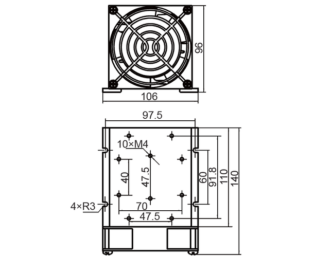 FHS-D110, SSR Heatsink, for single or 3 Phase SSR, 0.8 DegC/Watt, 110mm x 106 x 96mm, Panel Mount