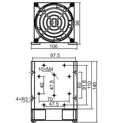 FHS-D110-F, SSR Heatsink, for single or 3 Phase SSR, 0.35 DegC/Watt, 150mm x 106 x 96mm, Fan Cooled