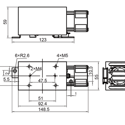 FHS-I93-B24DC-A, SSR Heatsink 148.5mm long with DIN Rail Clip 0.6 Deg C per Watt, Drilled and tapped for Single phase SSR. Overall Dimensions H:148 x W:55 x D:59mm, Din Rail Mount or Panel Mount, 24VDC Fan Cooled