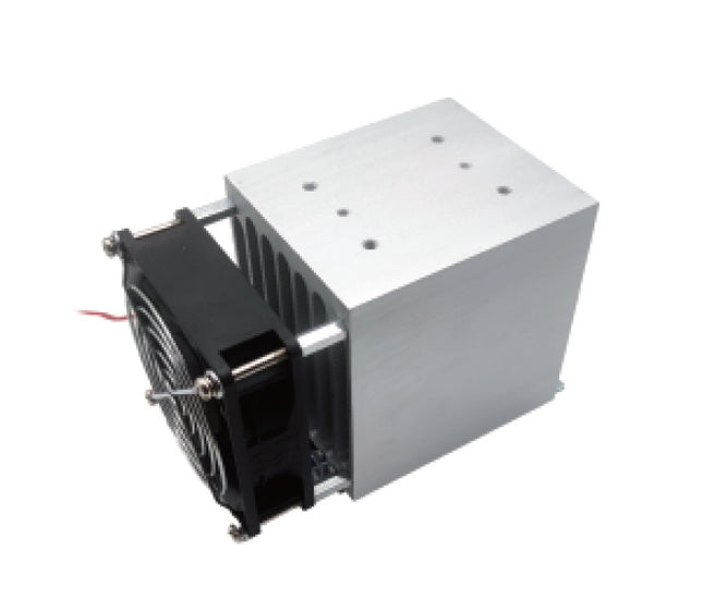 FHS-J93-B24DC-A, SSR Heatsink 153mm long with DIN Rail Clip 0.35 Deg C per Watt, Drilled and tapped for Single phase SSR. Overall Dimensions H:153 x W:81 x D:99mm, Din Rail Mount or Panel Mount, 24VDC Fan Cooled