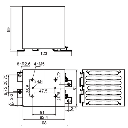 FHS-J93-D-A, SSR Heatsink 92.4mm long with DIN Rail Clip 0.8 Deg C per Watt, Drilled and tapped for Single phase SSR. Overall Dimensions H:123 x W:81 x D:99mm, Din Rail Mount or Panel Mount