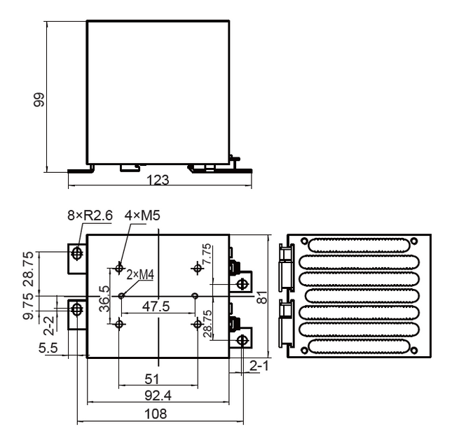 FHS-J93-D-A, SSR Heatsink 92.4mm long with DIN Rail Clip 0.8 Deg C per Watt, Drilled and tapped for Single phase SSR. Overall Dimensions H:123 x W:81 x D:99mm, Din Rail Mount or Panel Mount