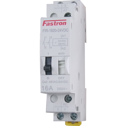 FIR-1620-24VDC, Two Pole 2 x SPST NO Bistable Relay with Manual Override 240VAC, 16 Amp, 24VDC/48VAC Coil Voltage, 50/60Hz