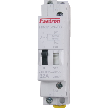 FIR-3210-24VDC, 1 Pole 1 x SPST NO, Bistable Relay with Manual Override 230VAC 32 Amp 50/60Hz, 24VDC / 48VAC Coil Voltage