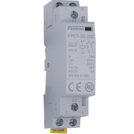 FPC1-25-20C-230VAC/DC, Two Pole 2 x SPST NO Modular Contactor 230VAC 25 Amp 50/60Hz, 230VAC/DC Coil Voltage, Hum Free