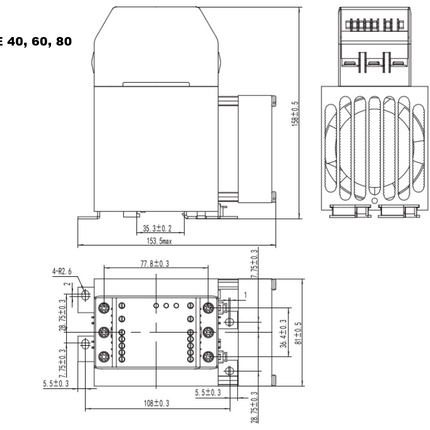 FRE-440-80P-M, SCR Phase Angle Controller, 400VAC 3 Wire 3 Leg (400V L-L, 230V L-N), 3 Phase, 4-20/0-5V/0-10V Input, 65 Amps per Phase @ 40 Deg C