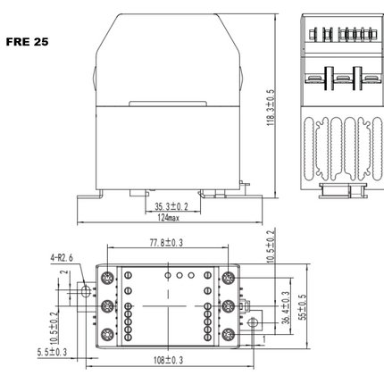 FRE-440-25C-M, SCR Burst Controller, 400VAC 3 Wire 3 Leg (400V L-L, 230V L-N), 3 Phase, 4-20/0-5V/0-10V Input, 17 Amps per Phase @ 40 Deg C