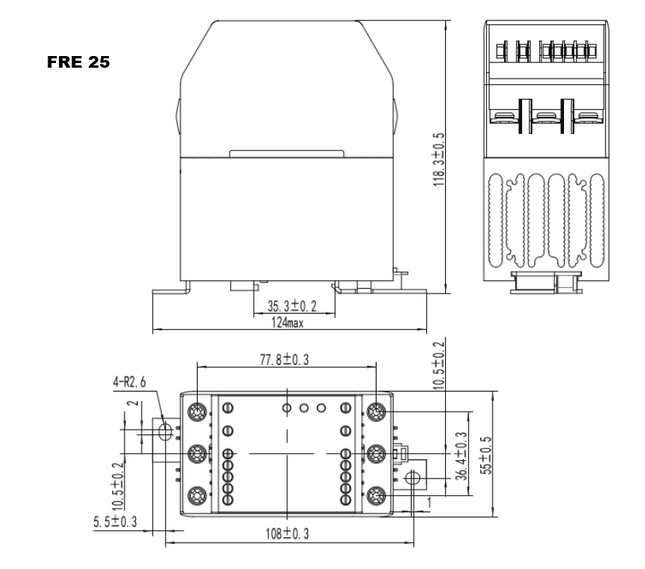 FRE-440-25C-M-2L, SCR Burst Controller, 400VAC 3 Wire 2 Leg (400V L-L, 230V L-N), 3 Phase, 4-20/0-5V/0-10V Input, 23 Amps per Phase @ 40 Deg C