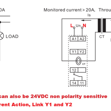 FRI8-06/A, Current Monitoring Relay & Timer AC 2-20 Amp, Adjustable Measurement and Timing Range, 9mm Aperture, Universal 24-240VAC 24VDC, 2 x SPDT 8 Amp CO Relays