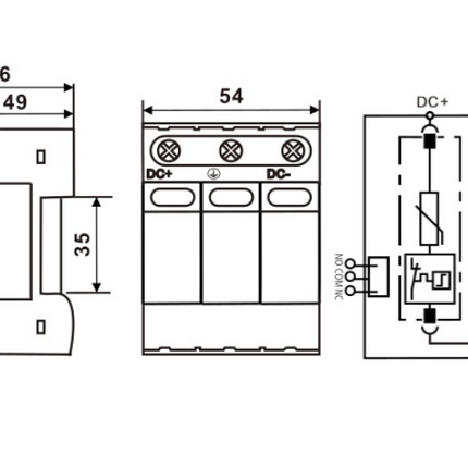 FRS2-C40-800R, 800VDC 2 Pole Surge Protection Device for DC/Solar Systems, Type 2 (Class II) 40kA WITH REMOTE C/O CONTACTS