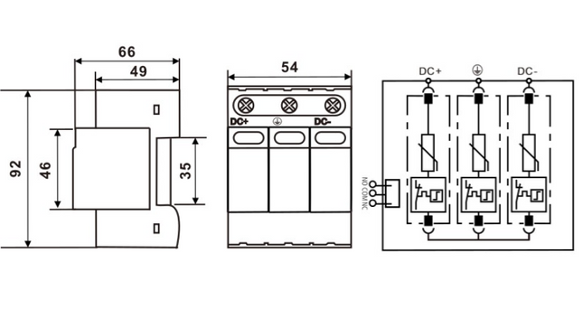 FRS2-C40-800R, 800VDC 2 Pole Surge Protection Device for DC/Solar Systems, Type 2 (Class II) 40kA WITH REMOTE C/O CONTACTS