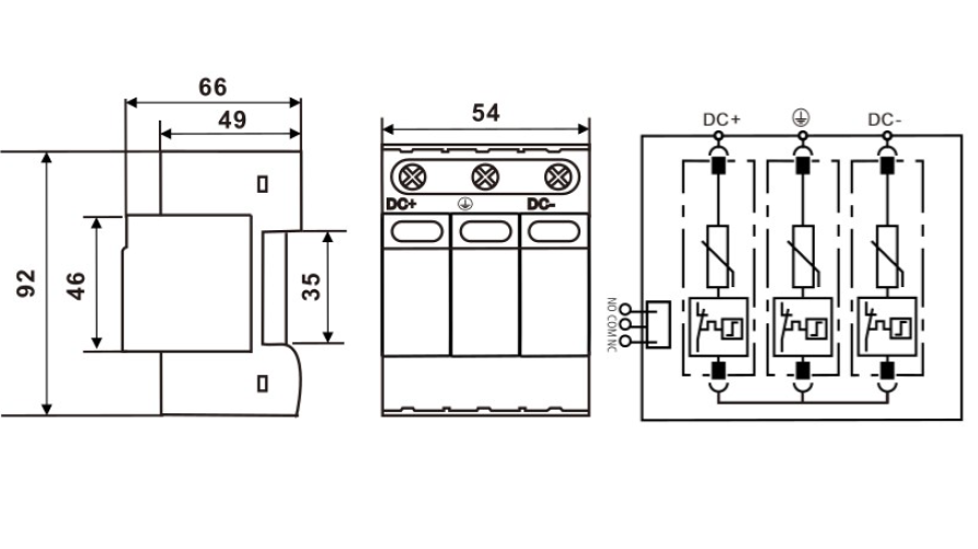 FRS2-C40-1000R, 1000VDC Surge Protection Device for DC/Solar Systems, Type 2 (Class II) 40kA WITH REMOTE C/O CONTACTS
