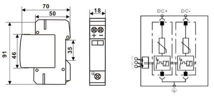FRS2-C40-130R, 2 Pole ("+","-") Un = 130VDC Type 2 (Class II) Surge Protection Device, 20/40kA, Pluggable, With Remote Contacts. Uc = 180VDC
