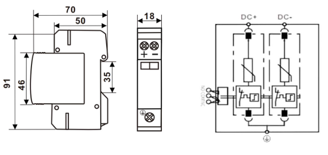 FRS2-C40-130R, 2 Pole ("+","-") Un = 130VDC Type 2 (Class II) Surge Protection Device, 20/40kA, Pluggable, With Remote Contacts. Uc = 180VDC