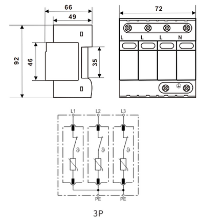 FRS4-C40/350VAC (R), 4 Pole, Un = 240VAC, Uc = 350VAC, Type 2 (Class II) Surge Protection Device In 20kA, Imax 40kA, Pluggable, With Remote Contacts