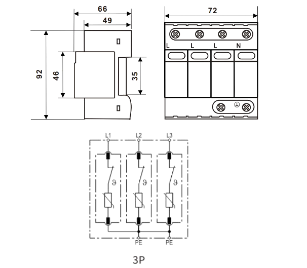 FRS4-C40/350VAC (R), 4 Pole, Un = 240VAC, Uc = 350VAC, Type 2 (Class II) Surge Protection Device In 20kA, Imax 40kA, Pluggable, With Remote Contacts