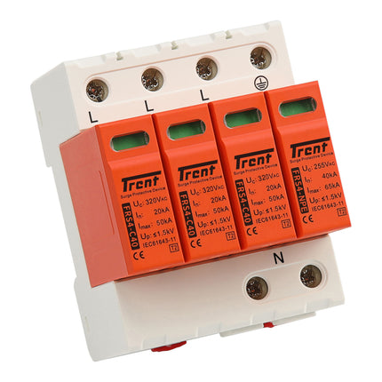 FRS4-C40 3P+N 320V (R), Class II/Type 2, AC Surge Protection Device (SPD) with Remote Contacts, 3 Pole In = 20/50kA L-N ,440VAC, DIN Rail Mount, L/N-PE, L-PEN, L-N, N-PE High Energy MOV Type