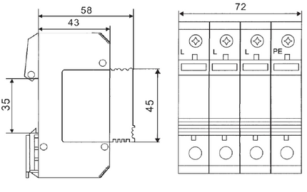 FRS4-C40/480VAC (R), 4 Pole, Uc = 480VAC L-L 960VAC, L-PE 1360VAC, Type 2 (Class II) Surge Protection Device In 20kA, Imax 40kA, Pluggable, With 4 x Remote Contacts
