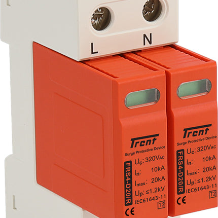 FRS4-D20 320V 2P (2+0) (R), Class II/Type 2, AC Surge Protection Device (SPD) with Remote Contacts, 2 Pole In = 10/20kA L-N, 230VAC, DIN Rail Mount, L/N-PE, High Energy MOV Type