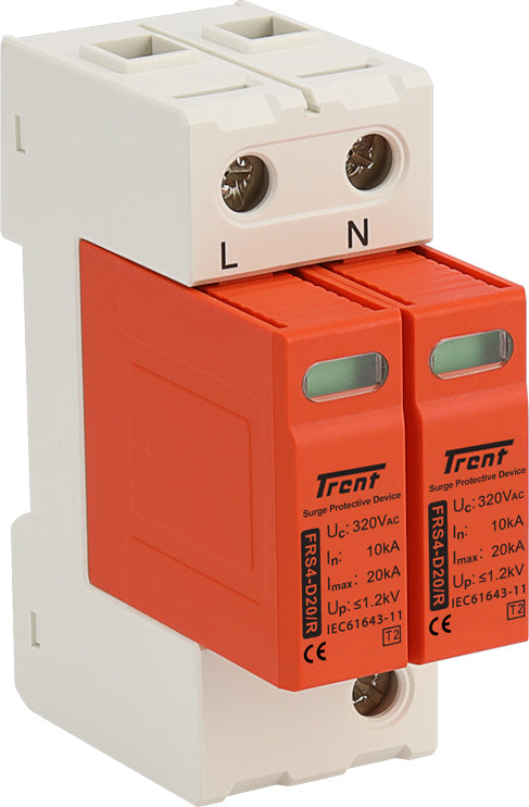 FRS4-D20 320V 2P (2+0) (R), Class II/Type 2, AC Surge Protection Device (SPD) with Remote Contacts, 2 Pole In = 10/20kA L-N, 230VAC, DIN Rail Mount, L/N-PE, High Energy MOV Type
