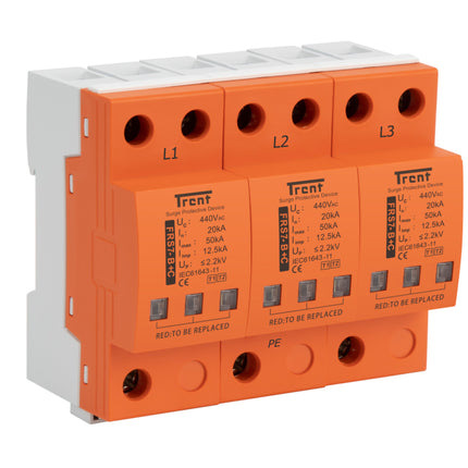 FRS7-B+C 37.5/440 (3+0), Class I,II / Type 1,2 / B,C, Surge Protection Device (SPD), 3 Pole 37.5kA (12.5kA per pole), 440VAC, DIN Rail Mount, L/N-PE, L-PEN, L-N, N-PE High Energy MOV and GDT