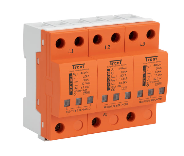 FRS7-B+C 37.5/440 (3+0), Class I,II / Type 1,2 / B,C, Surge Protection Device (SPD), 3 Pole 37.5kA (12.5kA per pole), 440VAC, DIN Rail Mount, L/N-PE, L-PEN, L-N, N-PE High Energy MOV and GDT