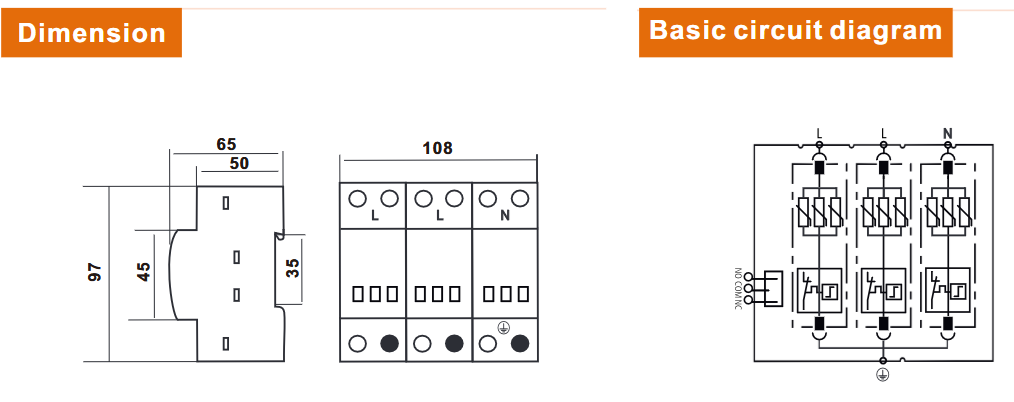 FRS7-B+C 37.5/440 (3+0), Class I,II / Type 1,2 / B,C, Surge Protection Device (SPD), 3 Pole 37.5kA (12.5kA per pole), 440VAC, DIN Rail Mount, L/N-PE, L-PEN, L-N, N-PE High Energy MOV and GDT