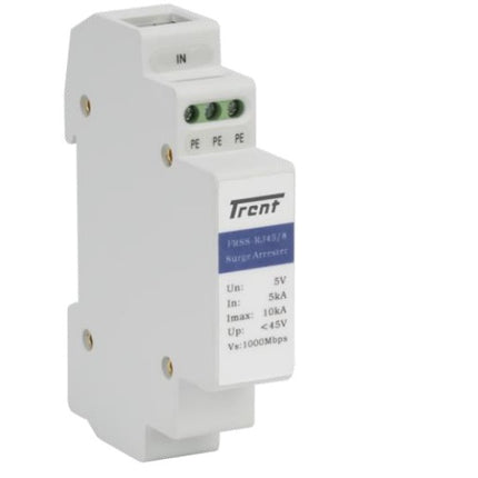 FRSS-RJ45/8D, Surge Protection Device For RJ45 1Gb/s Ethernet & POE Devices 3 Pole , Un = 5VDC(Line)/48VDC(POE), Uc = 45VDC, 5kA per line @ Imax(8/20uS)(KA), -40 to +80 Deg C Operation, Nominal Discharge 5kA, Maximum Discharge 10kA, Slim 18mm Wide Module