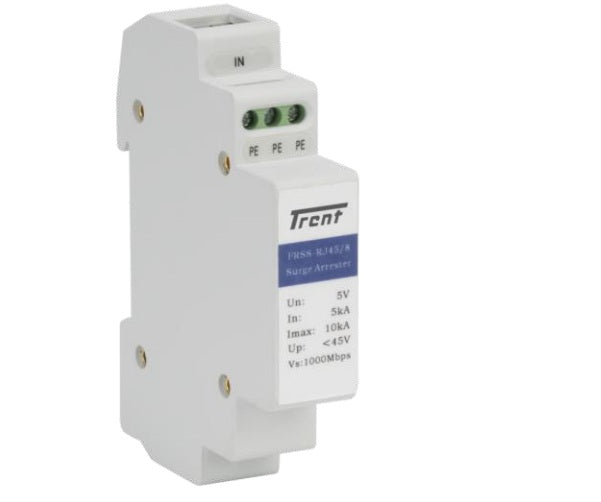 FRSS-RJ45/8D, Surge Protection Device For RJ45 1Gb/s Ethernet & POE Devices 3 Pole , Un = 5VDC(Line)/48VDC(POE), Uc = 45VDC, 5kA per line @ Imax(8/20uS)(KA), -40 to +80 Deg C Operation, Nominal Discharge 5kA, Maximum Discharge 10kA, Slim 18mm Wide Module