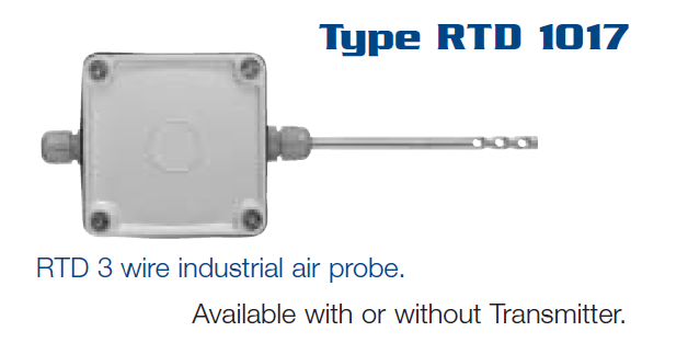 FRTD-PT100-50, Pt100 Air Temperature Sensor, 50mm shaft length, 77 x 77 x 55mm Body